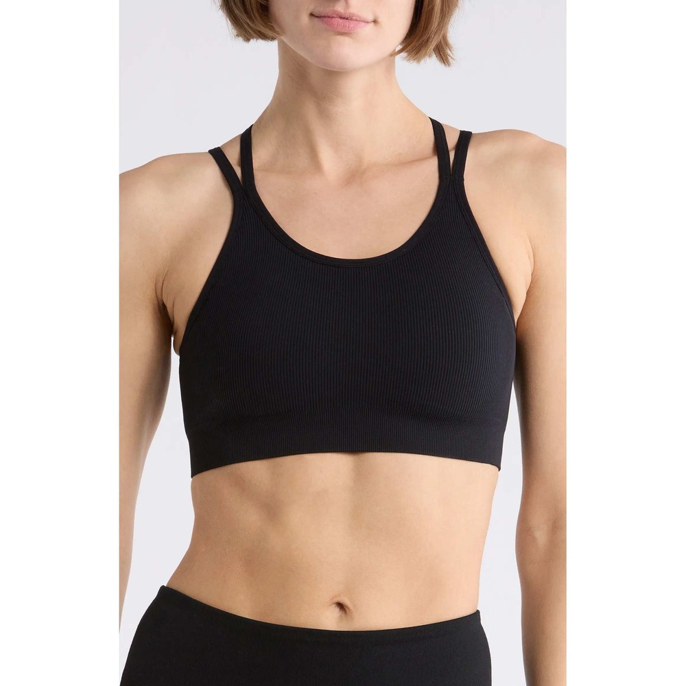 Gap Body  Womens Black Seamless Double Strap Racerback Sports Bra Large